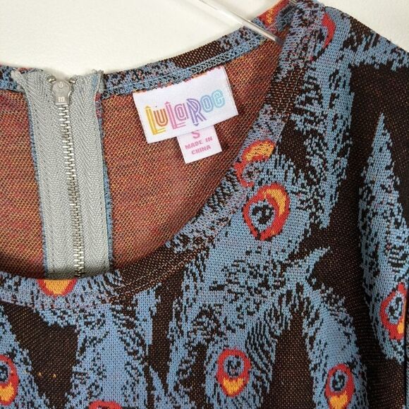 Lularoe Amelia Blue Peacock Short Sleeve Pleated Dress Small - Picture 4 of 9